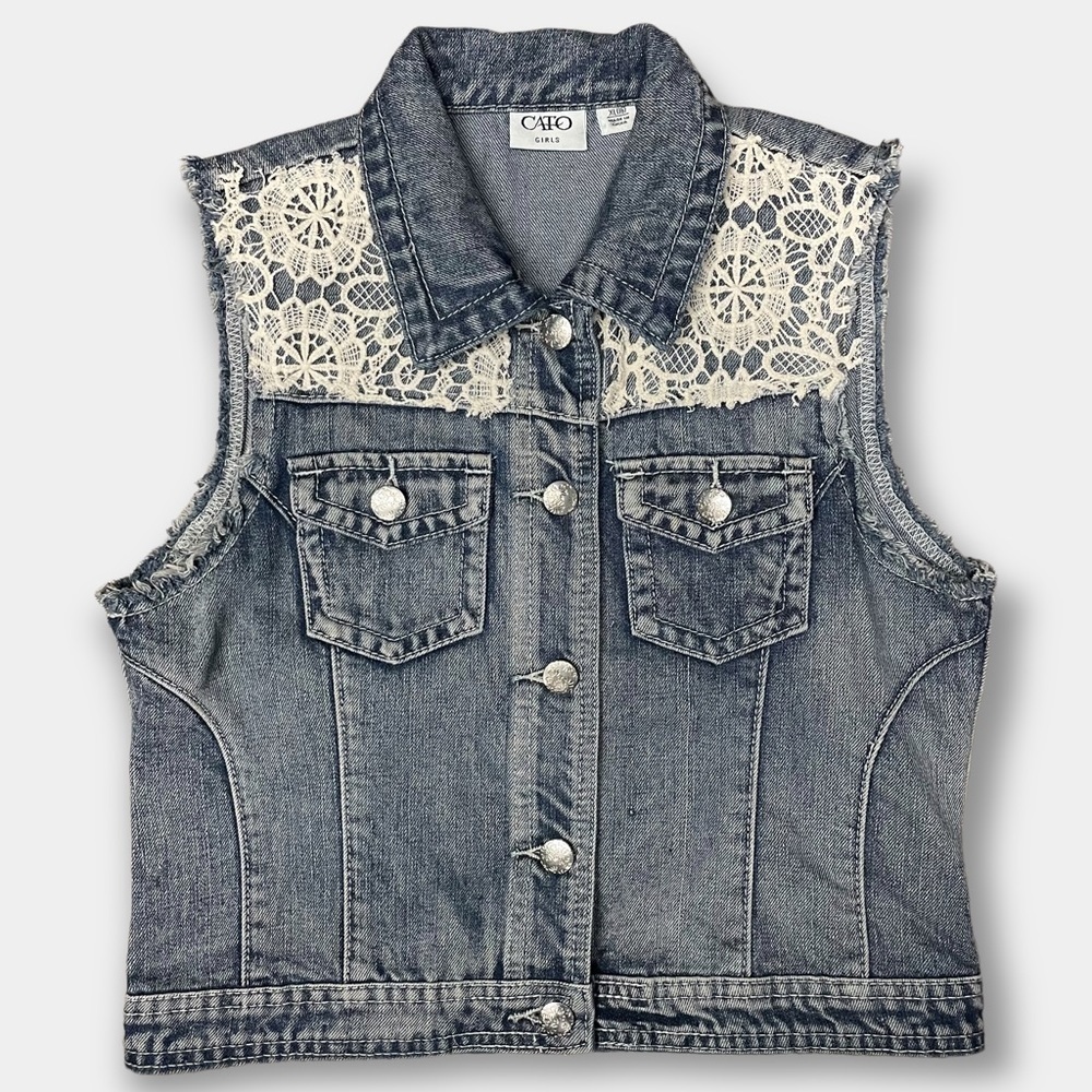 Cato Girl's Lace Blue Jean Denim Vest Size XL 16